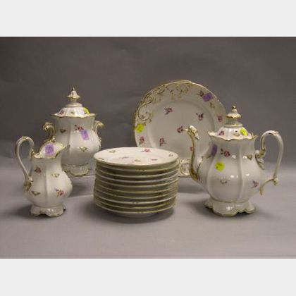 Fifteen-Piece Paris Porcelain Gilt and Floral Decorated Partial Tea Service. 