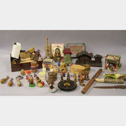 Collection of European Carved and Painted Wooden Figures, Toys, and Decorations. 