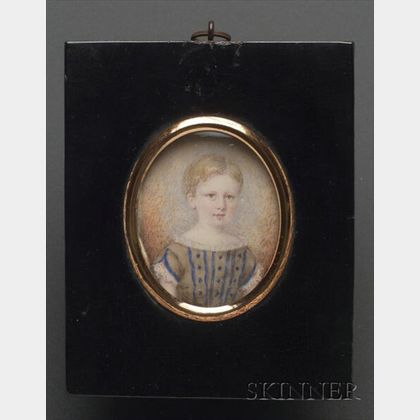 Portrait Miniature of a Small Child in a Striped Dress