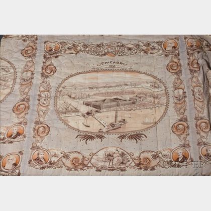 1893 Chicago World's Columbian Exposition Souvenir Printed Cotton Quilt