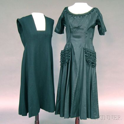 Two Lady's Black Wool and Silk Dresses