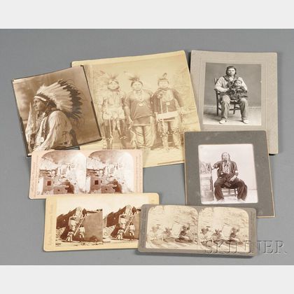 Three Southwest Stereoviews and Four Photographs of American Indians