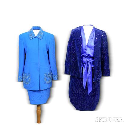 Two Women's Designer Blue Beaded Suits