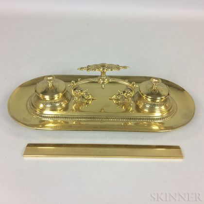 Large Brass Inkstand and Artamount Brass Ruler