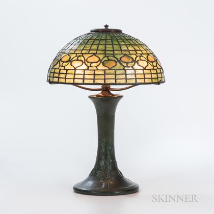 Rookwood Pottery Table Lamp Base with a Tiffany-style Vine Border Shade