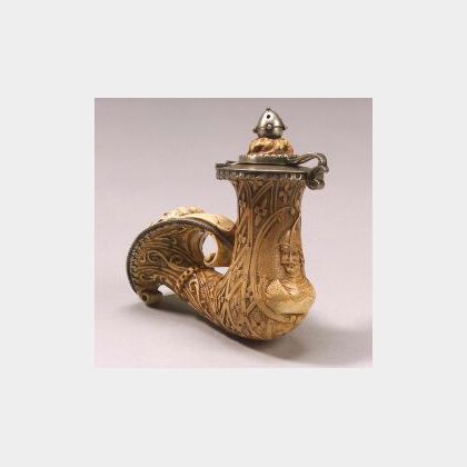 Carved Meerschaum Metal Mounted Double Pipe