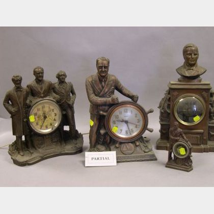 Eleven Presidential Cast Metal Figural Mantel Clocks and Cases