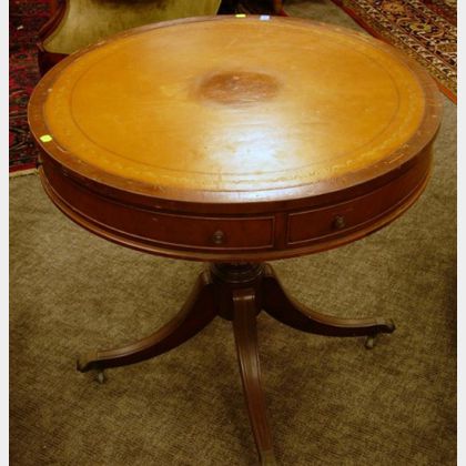 Georgian-style Leather-inset Mahogany Drum Table. 