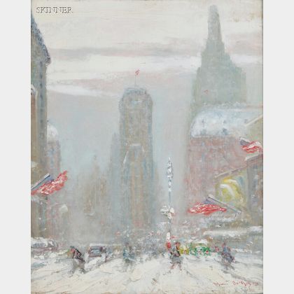 Johann Berthelsen (American, 1883-1972) Snowy Street, Times Square