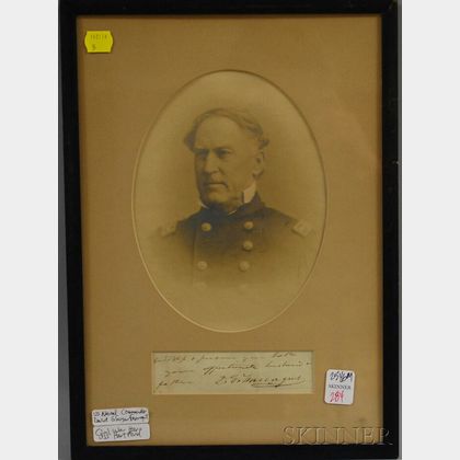Framed David G. Farragut (1801-1870) Albumen Portrait Photograph with Cut Signed Notation