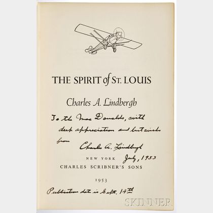 Lindbergh, Charles (1902-1974) Spirit of St. Louis, First Edition, Signed Copy.