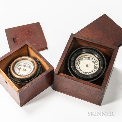 Two Cased Gimbaled Ship's Compasses