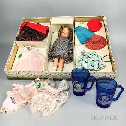 Ideal Shirley Temple Doll and Two Glasses. Estimate $200-300