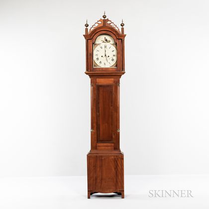 Cherry and Birch Inlaid Tall Case Clock