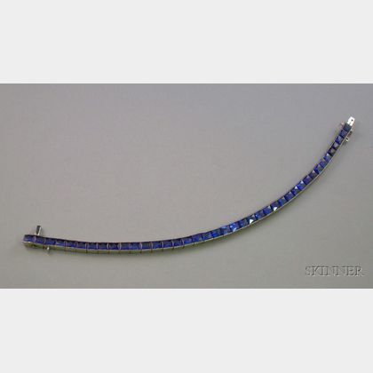 Platinum and Synthetic Sapphire Tennis Bracelet