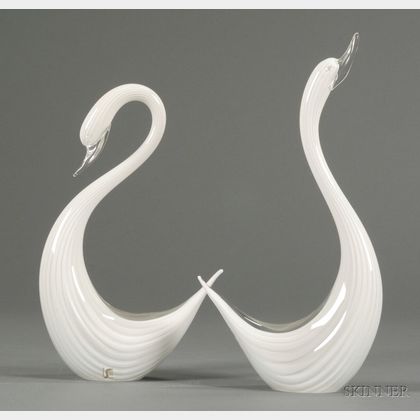 Two Archimede Seguso Swan Sculptures