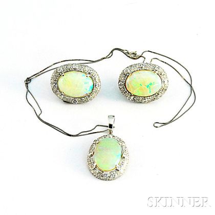 14kt White Gold, Opal, and Diamond Suite