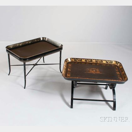 Two English Tole Trays with Stands