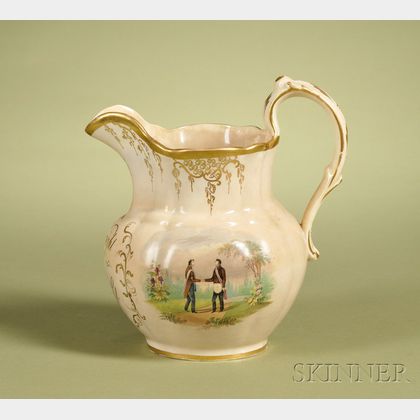 Dated Staffordshire Handpainted Pitcher