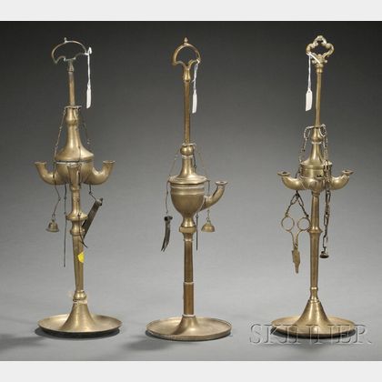 Three Brass Lucerne Oil Lamps