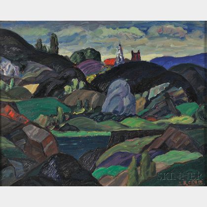 Leighton Cram (American, 1895-1981) Landscape with Church Steeple