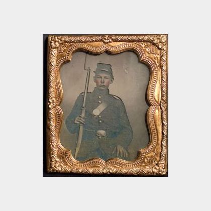 Ambrotype Portrait of a Young Union Soldier in Uniform with Rifle. 