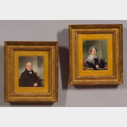 Thomas Seir Cummings (American, 1804 - 1894) Pair of Portrait Miniatures of Dr. and Mrs. Embury.