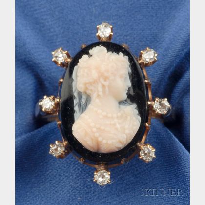 Antique 14kt Gold, Hardstone Cameo, and Diamond Ring