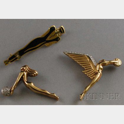 Three Gold and Diamond Brooches