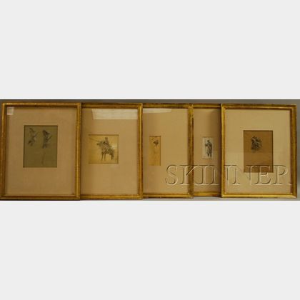Lot of Five Drawings of Soldiers by Charles Constantine Hoffbauer (American, 1875-1957)