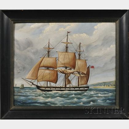 Anglo/American School, 19th Century Portrait of a Ship Leaving an English Port.