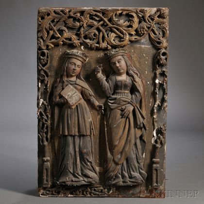 Italian Baroque-style Polychrome and Parcel-gilt Carved Wood Wall Plaque