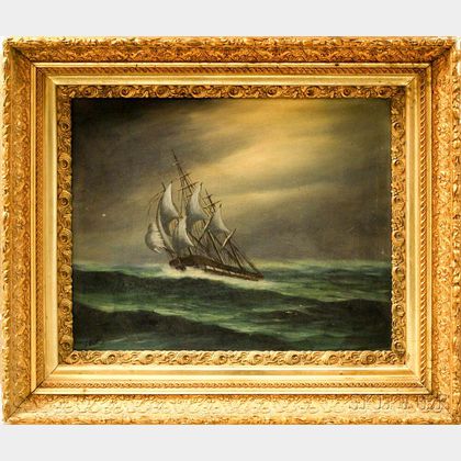 Thomas Bailey (American, 19th/20th Century) Maritime Scene with a Ship at Sea.