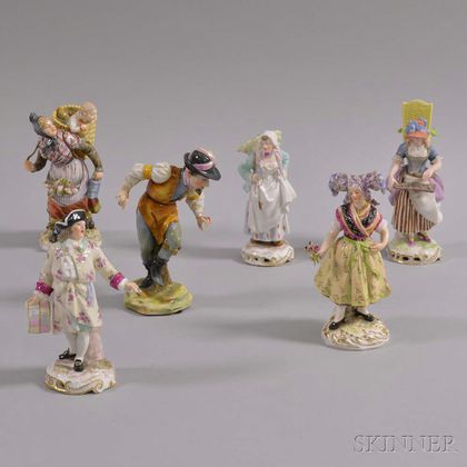 Six Continental Porcelain Figures