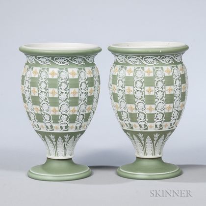 Pair of Wedgwood Tricolor Jasper Dip Diceware Vases