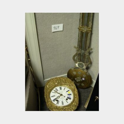 French 19th Century Brass Repousse Wag-on-Wall Clock
