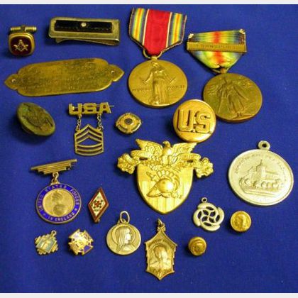 Small Group of 1920s, 1930s, and World War II Era Ribbons, Badges and Medals. 