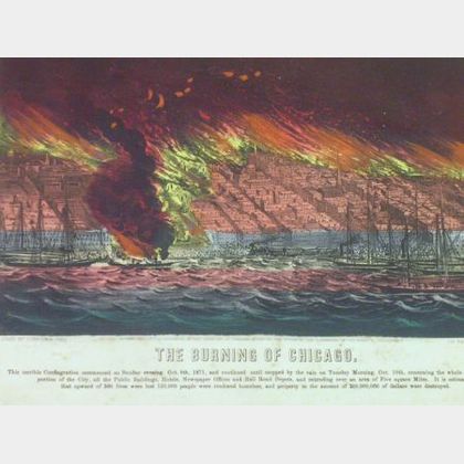 Currier & Ives Print The Burning of Chicago