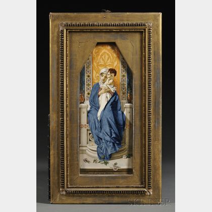 Framed Italian Majolica Plaque of the Madonna and Child