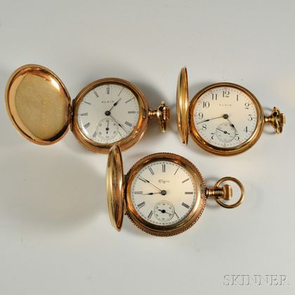 Three Elgin Lady's Gold-filled Hunter Case Watches