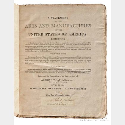 Coxe, Tench (1755-1824) A Statement of the Arts and Manufactures of the United States of America for the Year 1810, with a Receipt Sign