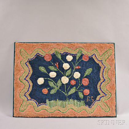 Floral-decorated Hooked Rug and a Floral Pieced Cotton Embroidery