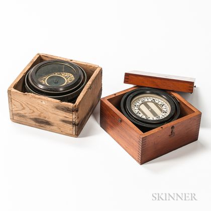 Two 5-inch Cased Gimbaled Ship's Compasses