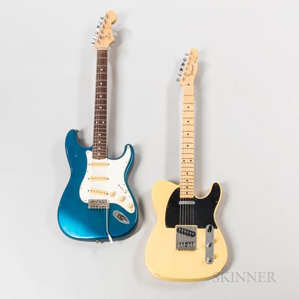 Squier by Fender Stratocaster and Telecaster Electric Guitars, c. 1985