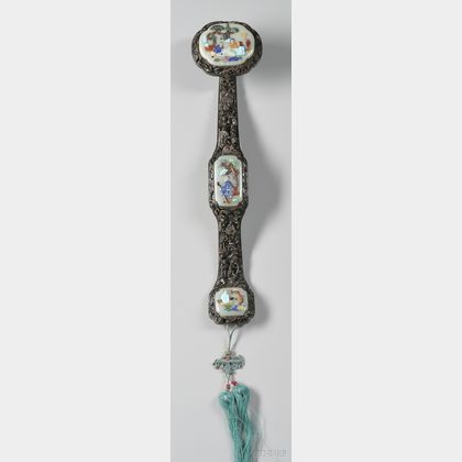 Jade-inlaid Carved Wood Ruyi Scepter