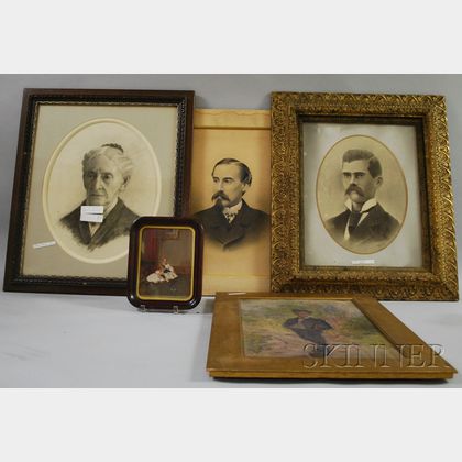 Lot of Five Framed Portraits of Theodore Winthrop Robinson Sr., Snelling Robinson, Edgar Robinson, Mary Potter of Evanston, Illinois...