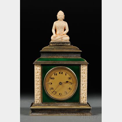 Enamel and Ivory Travel Clock