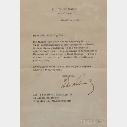 Kennedy, John Fitzgerald (1917-1963) Typed Letter Signed, April 4, 1961.