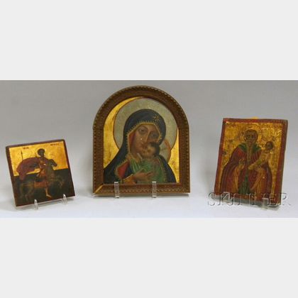 Three Gilt and Painted Christian Orthodox Icons