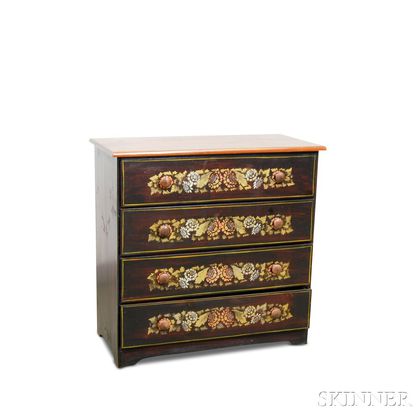 Paint-decorated and Stenciled Chest of Drawers